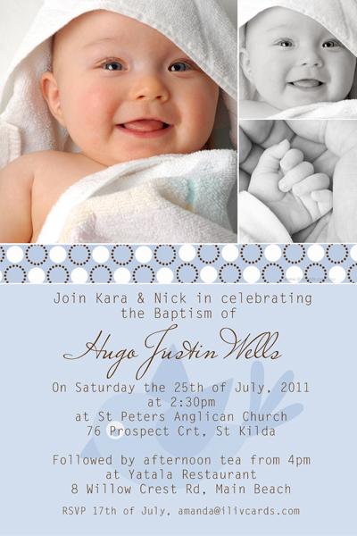 Naming Day Invitation Cards C004 Baptism Personalised Photo Boys Christening Pack of 10 