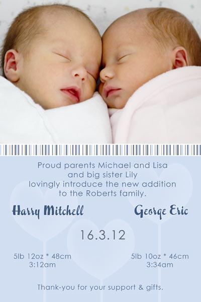 Personalised Thank You Cards • Announcement/Christening/Baptism • Boy/Girl Twins