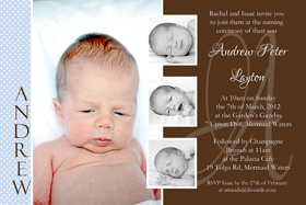 Boy Baptism, Christening and Naming Day Invitations and Thank You Photo Cards BC48-