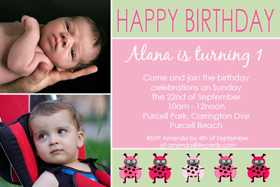 Girl Birthday Invitations and Thank you Photo Cards GB05-Photo cards, personalised photo cards, photocards, personalised photocards, personalised invitations, photo invitations, personalised photo invitations, invitation cards, invitation photo cards, photo invites, photocard birthday invites, photo card birth invites, personalised photo card birthday invitations, thank-you photo cards, lady bug photo birthday invitations