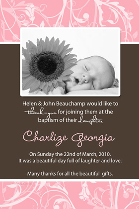 Girl Thank You Photo Cards for Baby, Baptism and Birthday GT10-Photo Cards, Photo invitations, Birth Announcements, Birth Announcement Cards, Christening Photo Invitations, Baptism Photo Invitations, Naming Day Photo Invitaitons, Birthday  Photo Invitations, Pregnancy Announcement Cards,Thankyou Photo Cards
