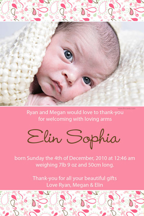 Girl Thank You Photo Cards for Baby, Baptism and Birthday GT15-Photo Cards, Photo invitations, Birth Announcements, Birth Announcement Cards, Christening Photo Invitations, Baptism Photo Invitations, Naming Day Photo Invitaitons, Birthday  Photo Invitations, Pregnancy Announcement Cards,Thankyou Photo Cards