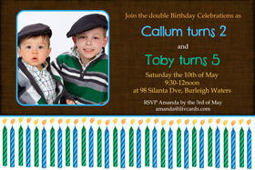Brothers Photo Birthday Invitations and Thank you Cards SB22-Photo cards, personalised photo cards, photocards, personalised photocards, personalised invitations, photo invitations, personalised photo invitations, invitation cards, invitation photo cards, photo invites, photocard birthday invites, photo card birth invites, personalised photo card birthday invitations, thank-you photo cards, birthday candle invitations