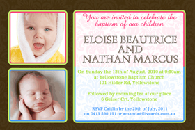 Sibling Photo Baptism Christening and Naming Day Invitations and Thank you Cards SC02-Sibling Photo Baptism Christening Naming and Birthday Invitations and Thank you Cards