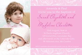 Sisters Photo Baptism Christening and Naming Invitations and Thank you Cards SC06-