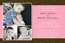 Sisters Photo Baptism Christening and Naming Invitations and Thank you Cards SC09-
