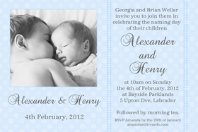 Brothers Photo Baptism Christening and Naming Invitations and Thank you Cards SC10-