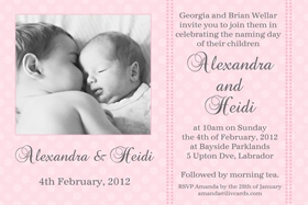 Sisters Photo Baptism Christening and Naming Invitations and Thank you Cards SC12-
