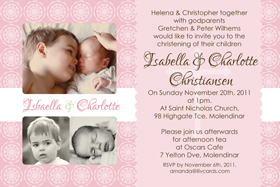 Sisters Photo Baptism Christening and Naming Invitations and Thank you Cards SC18-