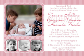 Sisters Photo Baptism Christening and Naming Invitations and Thank you Cards SC21-