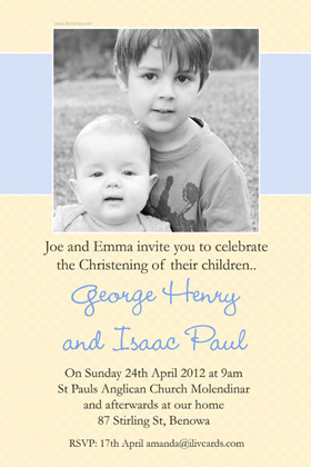 Brothers Photo Baptism Christening and Naming Invitations and Thank you Cards SC28-