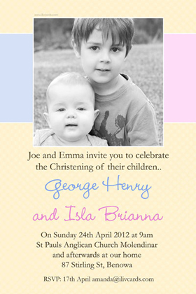 Sibling Photo Baptism Christening and Naming Day Invitations and Thank you Cards SC29-baptism invitations, brother baptism invitations, sister baptism invitations