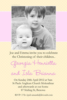 Sisters Photo Baptism Christening and Naming Invitations and Thank you Cards SC30-
