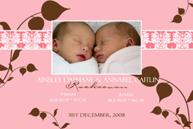 Twin Girl Birth Announcements and Baby Thank You Photo Cards TA03-Photo cards, personalised photo cards, photocards, personalised photocards, baby cards, personalised baby cards, birth announcements, personalised birth announcements, christening invitations, personalised christening invitations, personalised invitations, personalised announcements, invitations, announcements, photo invitations, photo announcements, personalised photo invitations, personalised photo announcements, announcement cards, announcement photo cards, photo christening invitations, photo announcements, birthday invitations, personalised birthday invitations, photo birthday invitations, photocard birth announcements, photo card birth announcements, personalised photo card birth announcement, personalised photo birthday invitation, personalised invites, birth celebrations, personalised celebrations, personalised birth celebrations, baptism invitations, personalised baptism invitations, personalised photo baptism invitations, pregnancy announcements, pregnancy announcement cards,  pregnancy cards, personalised pregnancy announcements, personalised pregnancy announcement cards, personalised pregnancy cards, baby shower invitations, personalised baby shower invitations, engagement invitations, personalised engagement invitations, photo engagement invitations, personalised photo engagement invitations, engagement photo cards, save the date cards, personalised save the date cards, photo save the date cards, wedding thank-you cards, personalised wedding thank-you cards, wedding thank-you photo cards,