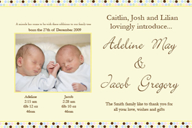 Twin Girl and Boy Birth Announcements and Baby Thank You Photo Cards TA10-Photo cards, personalised photo cards, photocards, personalised photocards, baby cards, personalised baby cards, birth announcements, personalised birth announcements, christening invitations, personalised christening invitations, personalised invitations, personalised announcements, invitations, announcements, photo invitations, photo announcements, personalised photo invitations, personalised photo announcements, announcement cards, announcement photo cards, photo christening invitations, photo announcements, birthday invitations, personalised birthday invitations, photo birthday invitations, photocard birth announcements, photo card birth announcements, personalised photo card birth announcement, personalised photo birthday invitation, personalised invites, birth celebrations, personalised celebrations, personalised birth celebrations, baptism invitations, personalised baptism invitations, personalised photo baptism invitations, pregnancy announcements, pregnancy announcement cards,  pregnancy cards, personalised pregnancy announcements, personalised pregnancy announcement cards, personalised pregnancy cards, baby shower invitations, personalised baby shower invitations, engagement invitations, personalised engagement invitations, photo engagement invitations, personalised photo engagement invitations, engagement photo cards, save the date cards, personalised save the date cards, photo save the date cards, wedding thank-you cards, personalised wedding thank-you cards, wedding thank-you photo cards,