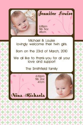 Twin Girl Birth Announcements and Baby Thank You Photo Cards TA24-Photo cards, personalised photo cards, photocards, personalised photocards, baby cards, personalised baby cards, birth announcements, personalised birth announcements, christening invitations, personalised christening invitations, personalised invitations, personalised announcements, invitations, announcements, photo invitations, photo announcements, personalised photo invitations, personalised photo announcements, announcement cards, announcement photo cards, photo christening invitations, photo announcements, birthday invitations, personalised birthday invitations, photo birthday invitations, photocard birth announcements, photo card birth announcements, personalised photo card birth announcement, personalised photo birthday invitation, personalised invites, birth celebrations, personalised celebrations, personalised birth celebrations, baptism invitations, personalised baptism invitations, personalised photo baptism invitations, pregnancy announcements, pregnancy announcement cards,  pregnancy cards, personalised pregnancy announcements, personalised pregnancy announcement cards, personalised pregnancy cards, baby shower invitations, personalised baby shower invitations, engagement invitations, personalised engagement invitations, photo engagement invitations, personalised photo engagement invitations, engagement photo cards, save the date cards, personalised save the date cards, photo save the date cards, wedding thank-you cards, personalised wedding thank-you cards, wedding thank-you photo cards,