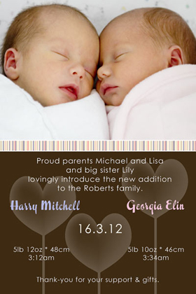 Twin Girl and Boy Birth Announcements and Baby Thank You Photo Cards TA25-Photo cards, personalised photo cards, photocards, personalised photocards, baby cards, personalised baby cards, birth announcements, personalised birth announcements, christening invitations, personalised christening invitations, personalised invitations, personalised announcements, invitations, announcements, photo invitations, photo announcements, personalised photo invitations, personalised photo announcements, announcement cards, announcement photo cards, photo christening invitations, photo announcements, birthday invitations, personalised birthday invitations, photo birthday invitations, photocard birth announcements, photo card birth announcements, personalised photo card birth announcement, personalised photo birthday invitation, personalised invites, birth celebrations, personalised celebrations, personalised birth celebrations, baptism invitations, personalised baptism invitations, personalised photo baptism invitations, pregnancy announcements, pregnancy announcement cards,  pregnancy cards, personalised pregnancy announcements, personalised pregnancy announcement cards, personalised pregnancy cards, baby shower invitations, personalised baby shower invitations, engagement invitations, personalised engagement invitations, photo engagement invitations, personalised photo engagement invitations, engagement photo cards, save the date cards, personalised save the date cards, photo save the date cards, wedding thank-you cards, personalised wedding thank-you cards, wedding thank-you photo cards,