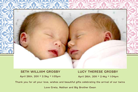 Twin Girl and Boy Birth Announcements and Baby Thank You Photo Cards TA31-Photo cards, personalised photo cards, photocards, personalised photocards, baby cards, personalised baby cards, birth announcements, personalised birth announcements, christening invitations, personalised christening invitations, personalised invitations, personalised announcements, invitations, announcements, photo invitations, photo announcements, personalised photo invitations, personalised photo announcements, announcement cards, announcement photo cards, photo christening invitations, photo announcements, birthday invitations, personalised birthday invitations, photo birthday invitations, photocard birth announcements, photo card birth announcements, personalised photo card birth announcement, personalised photo birthday invitation, personalised invites, birth celebrations, personalised celebrations, personalised birth celebrations, baptism invitations, personalised baptism invitations, personalised photo baptism invitations, pregnancy announcements, pregnancy announcement cards,  pregnancy cards, personalised pregnancy announcements, personalised pregnancy announcement cards, personalised pregnancy cards, baby shower invitations, personalised baby shower invitations, engagement invitations, personalised engagement invitations, photo engagement invitations, personalised photo engagement invitations, engagement photo cards, save the date cards, personalised save the date cards, photo save the date cards, wedding thank-you cards, personalised wedding thank-you cards, wedding thank-you photo cards,