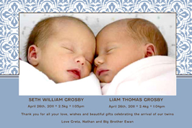 Twin Boy Birth Announcements and Baby Thank You Photo Cards TA32-Photo cards, personalised photo cards, photocards, personalised photocards, baby cards, personalised baby cards, birth announcements, personalised birth announcements, christening invitations, personalised christening invitations, personalised invitations, personalised announcements, invitations, announcements, photo invitations, photo announcements, personalised photo invitations, personalised photo announcements, announcement cards, announcement photo cards, photo christening invitations, photo announcements, birthday invitations, personalised birthday invitations, photo birthday invitations, photocard birth announcements, photo card birth announcements, personalised photo card birth announcement, personalised photo birthday invitation, personalised invites, birth celebrations, personalised celebrations, personalised birth celebrations, baptism invitations, personalised baptism invitations, personalised photo baptism invitations, pregnancy announcements, pregnancy announcement cards,  pregnancy cards, personalised pregnancy announcements, personalised pregnancy announcement cards, personalised pregnancy cards, baby shower invitations, personalised baby shower invitations, engagement invitations, personalised engagement invitations, photo engagement invitations, personalised photo engagement invitations, engagement photo cards, save the date cards, personalised save the date cards, photo save the date cards, wedding thank-you cards, personalised wedding thank-you cards, wedding thank-you photo cards,